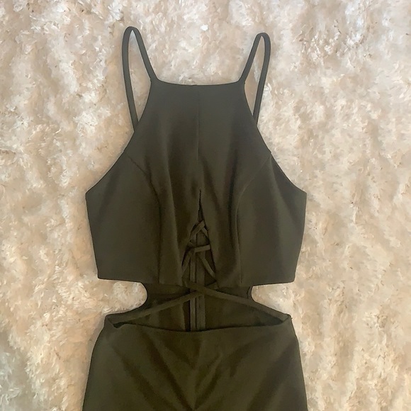 Olive Green Cut Out Dress - Picture 2 of 6